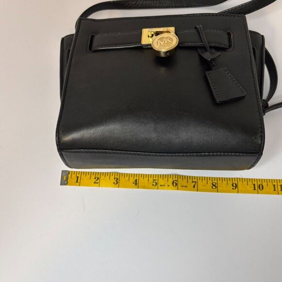 Michael Kors Black Leather Satchel Crossbody Bag Gold Lock Womens Designer Purse - Picture 7 of 7